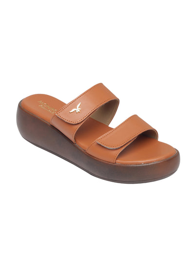 Meera Curvy Velcro Tan Flatform Sandals