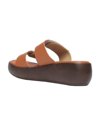 Meera Curvy Velcro Tan Flatform Sandals