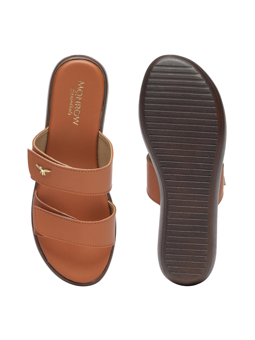 Meera Curvy Velcro Tan Flatform Sandals