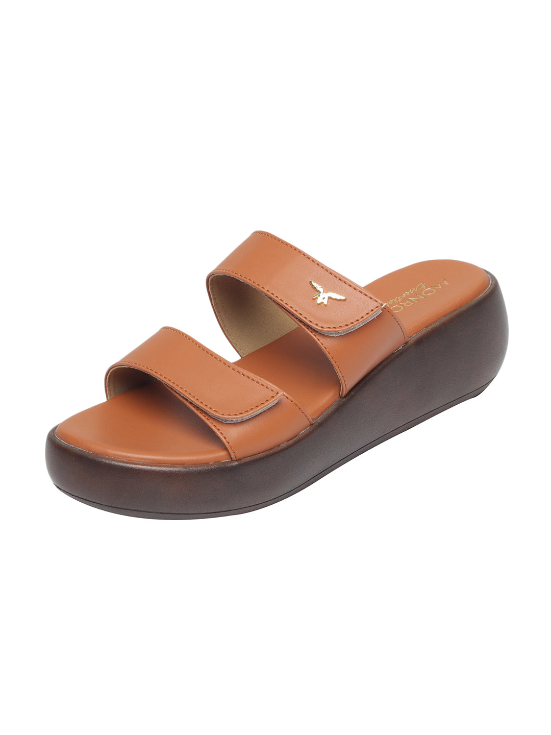 Meera Curvy Velcro Tan Flatform Sandals