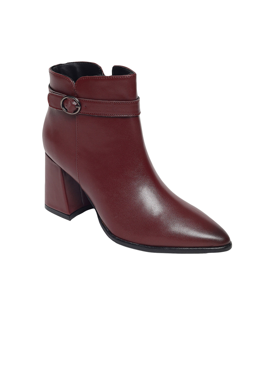 Emery Maroon Block Heel Boots