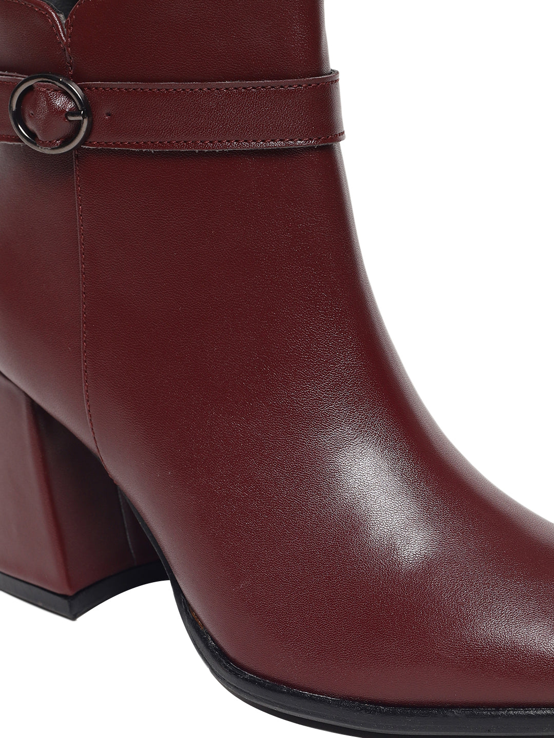 Emery Maroon Block Heel Boots