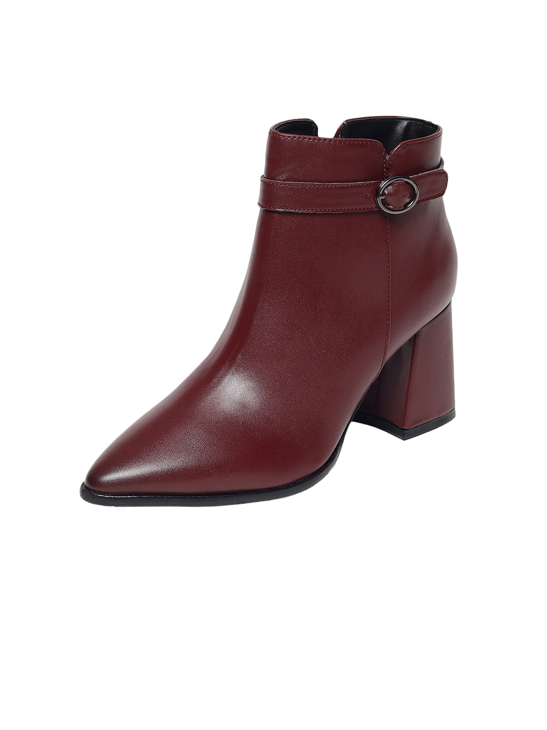 Emery Maroon Block Heel Boots