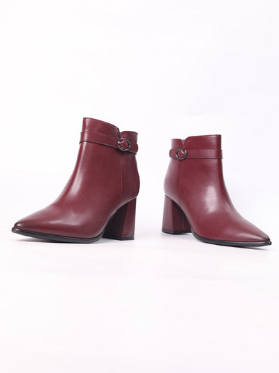 Emery Maroon Block Heel Boots