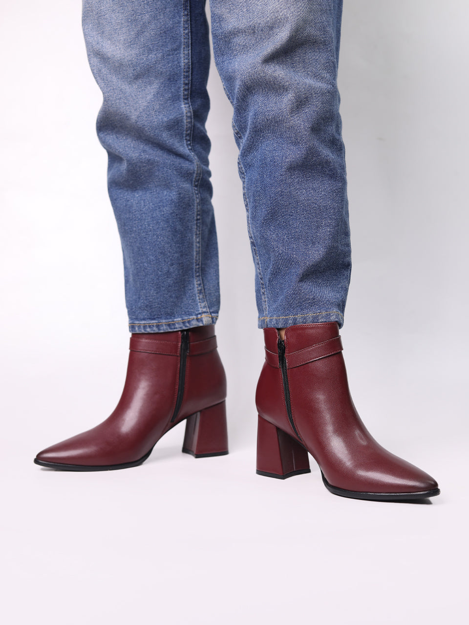 Emery Maroon Block Heel Boots