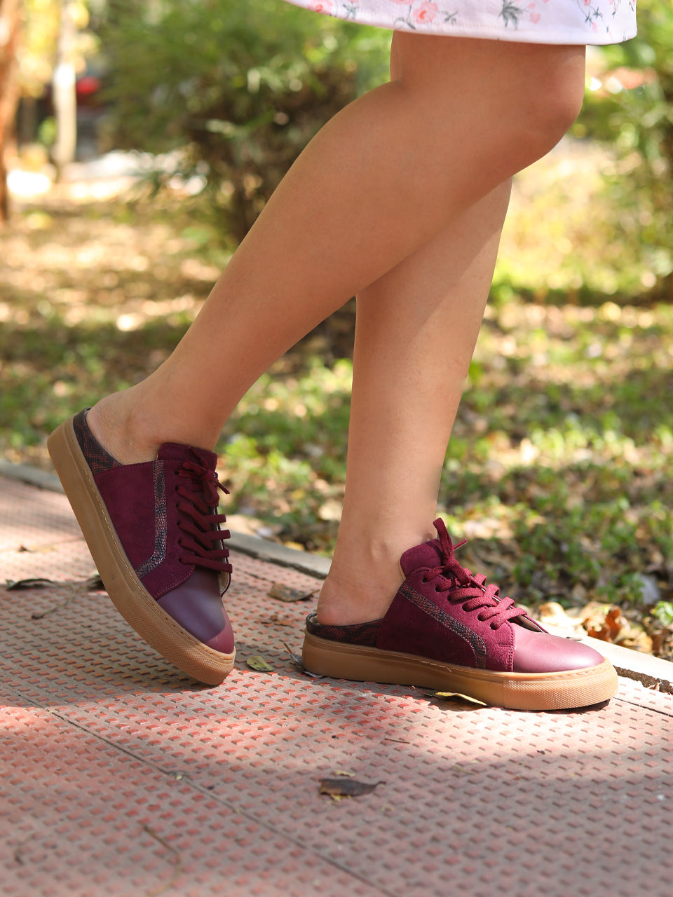 Nicola Maroon Flat Sneakers