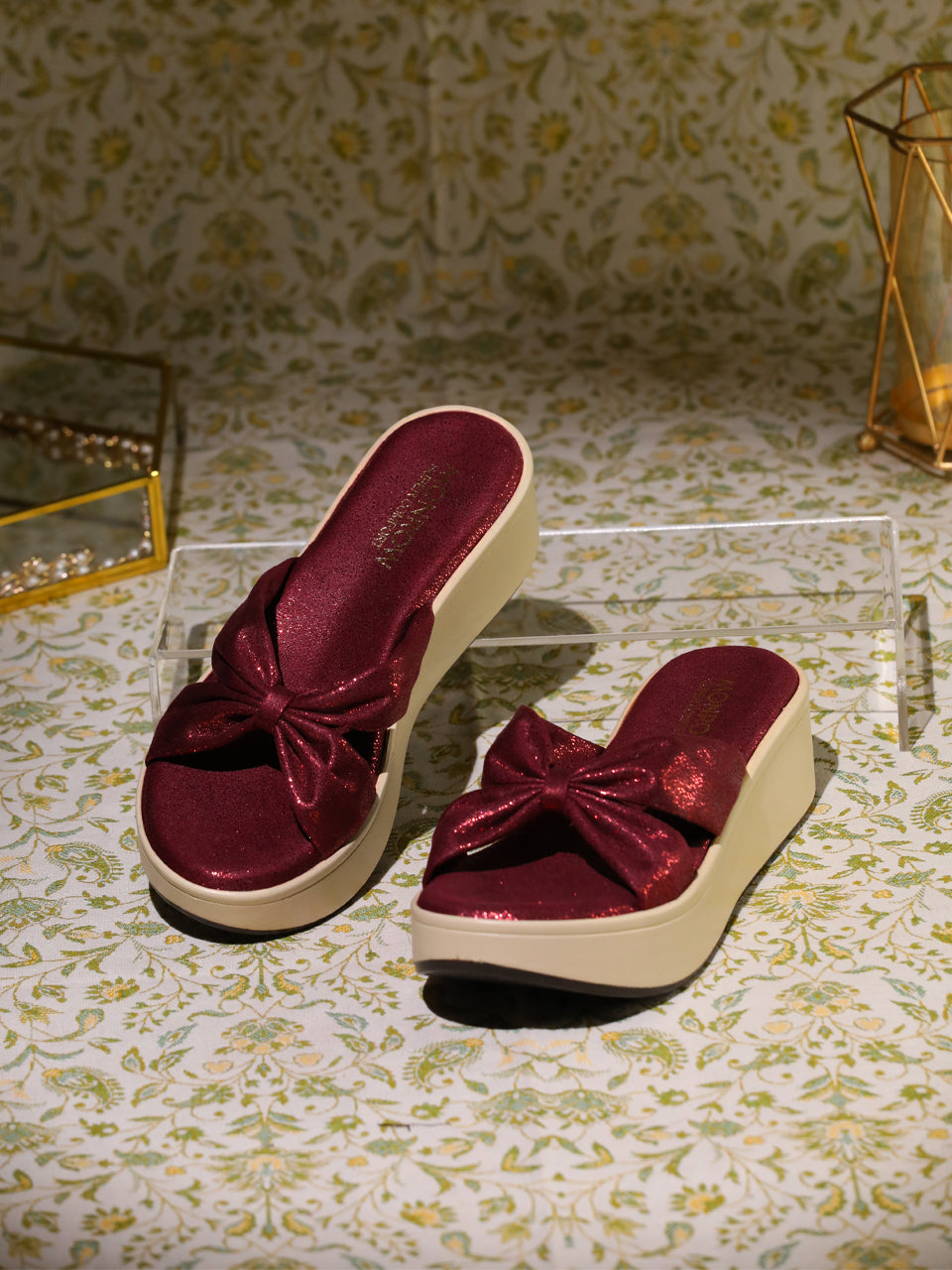 Nellie Maroon Flatform Heels