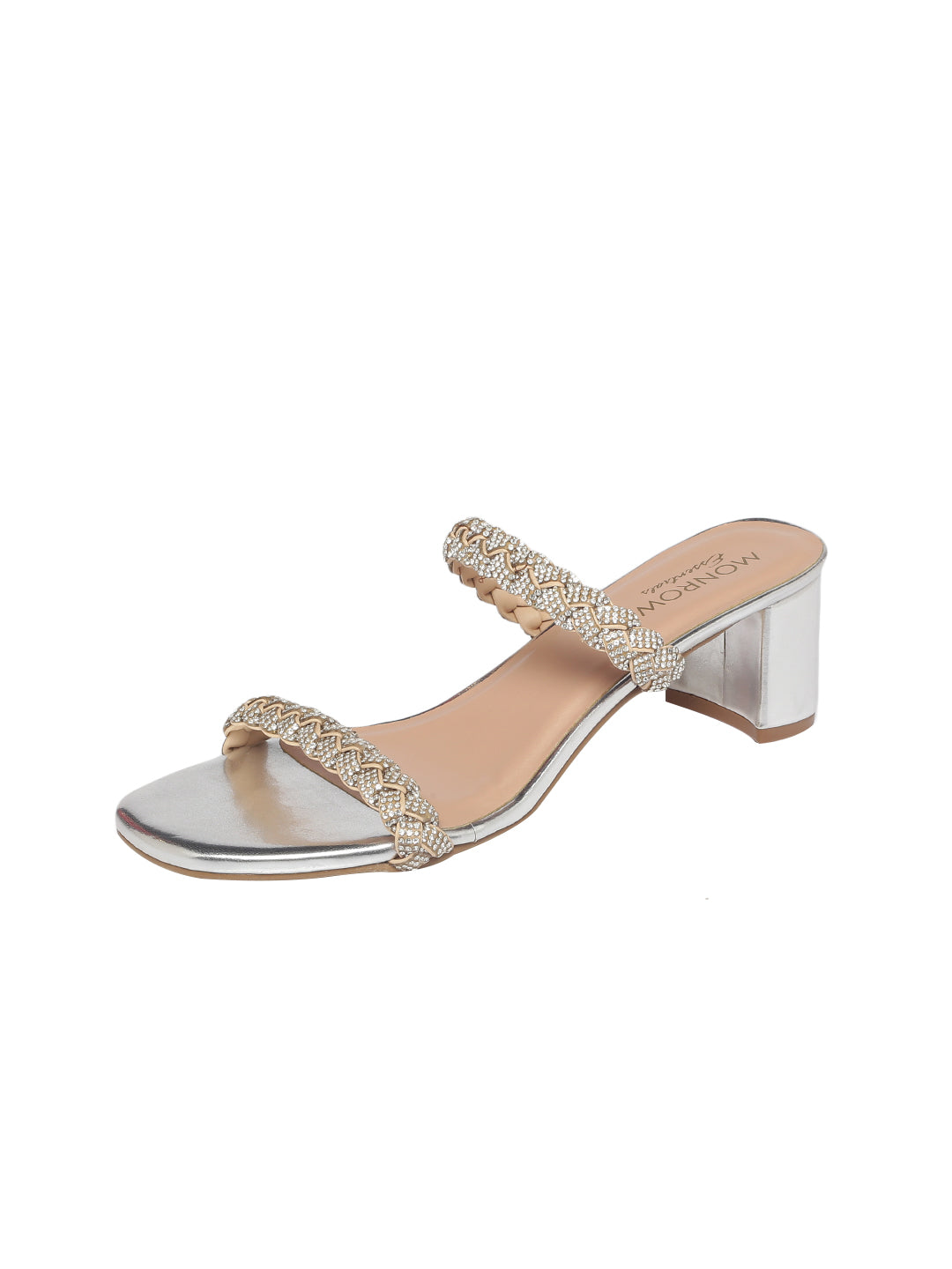 Glamorous Silver Low Block Heel Sandals - Glamorous